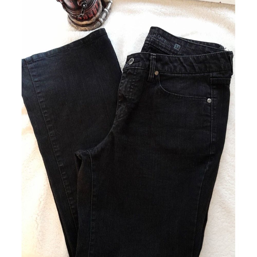 Faded Glory Women Black Flat Front Regular Fit Boot Cut Cargo Pants Size 12